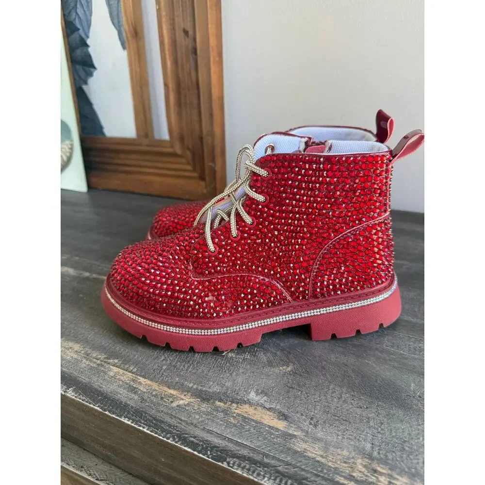 Lola + The Boys Crystal Ruby Boots Kids Size 34 / Big Kid 3 NWOT